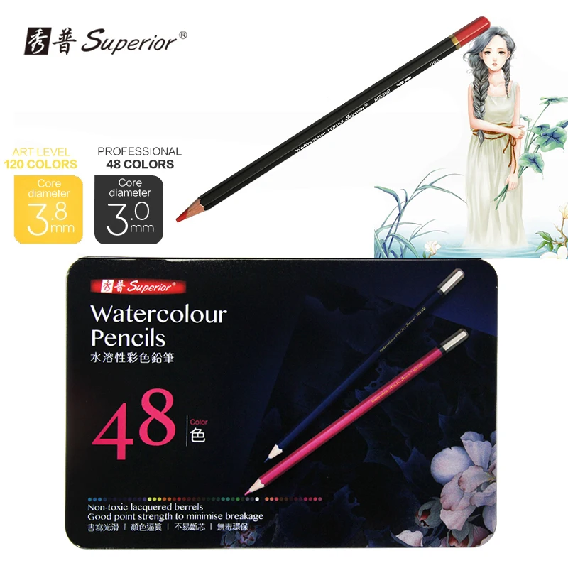 

Superior 48 colors Watercolor Drawing pencils set Non-toxic Color pencil set lapices de For Write Drawing Art supplies