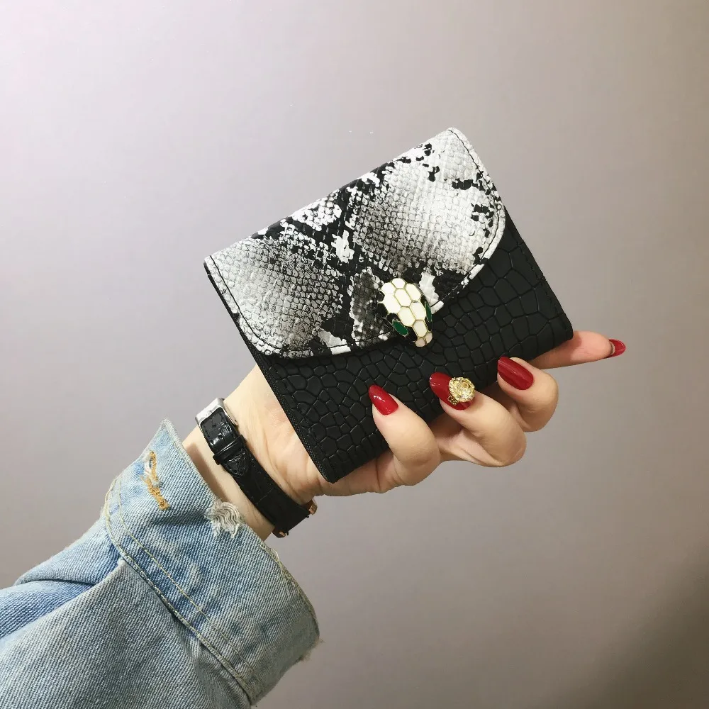 

Tuladuo Brand Luxury Design Women Small Purse Serpentine Fashion Wallet Lady Short Coin Zipper Purse Credit Card Holder Leather