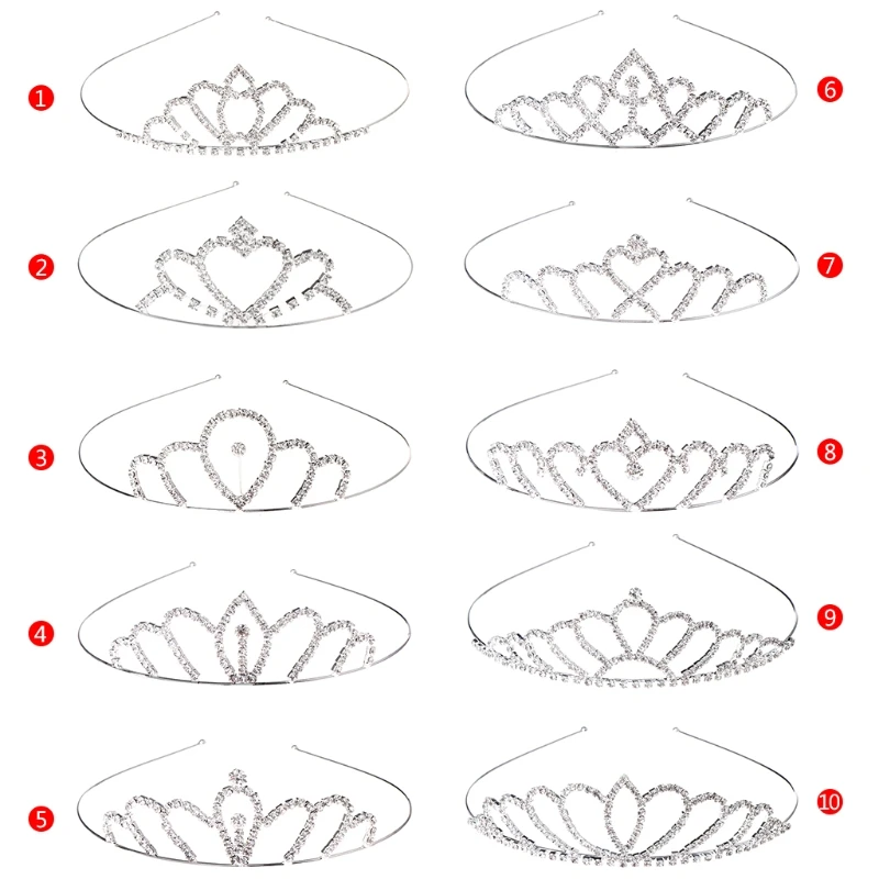 Головная повязка для девочек, корона, тиара для волос, Детские стразы вечерние принцессы, 10 видов