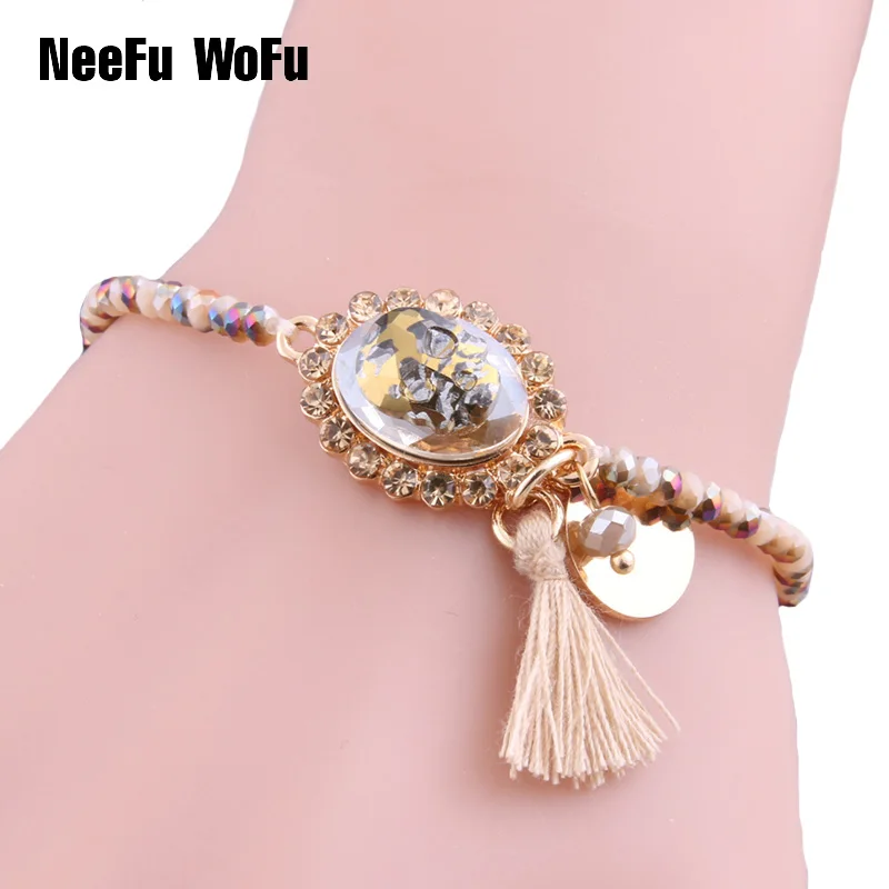 

NeeFuWoFu Beaded Crystal Bracelets Brand Bracelets Pulsera Bohemia de Madera Filament Estrela de Cinco Pontas Bracelet Perles