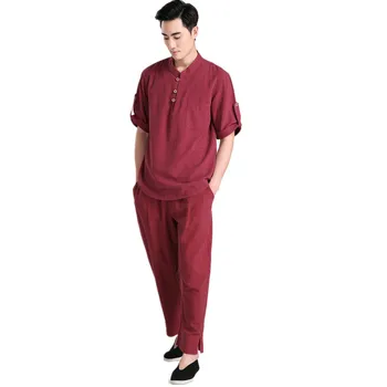 

New Arrival Burgundy Chinese Men Kung fu Uniform Cotton Tai Chi Suit Vintage Button Clothing M L XL XXL XXXL 2606-2