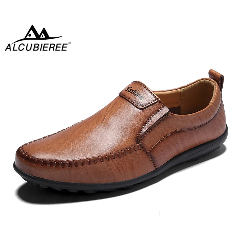 

ALCUBIEREE Men Shoes Genuine Leather Moccasin Mens Handmade Loafers Tenis Masculino Adulto Slip On Flat Boat Shoes Male Footwear