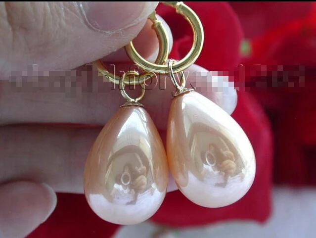 

Free shipping Natural 12-16mm Golden Drip Shell Pearl Earrings 14k f928