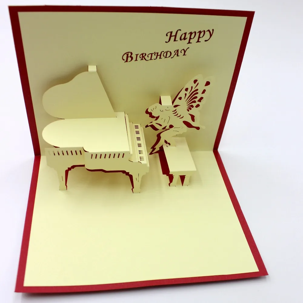 10pcs handmade kraft card laser cut creative piano music