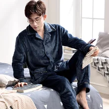 Мужские пижамы, осенне-зимняя одежда для сна с длинным рукавом, коралловый флисовый кардиган, мужские пижамы для отдыха, пижамные комплекты, плюс размер, M-3XL, комплект для сна