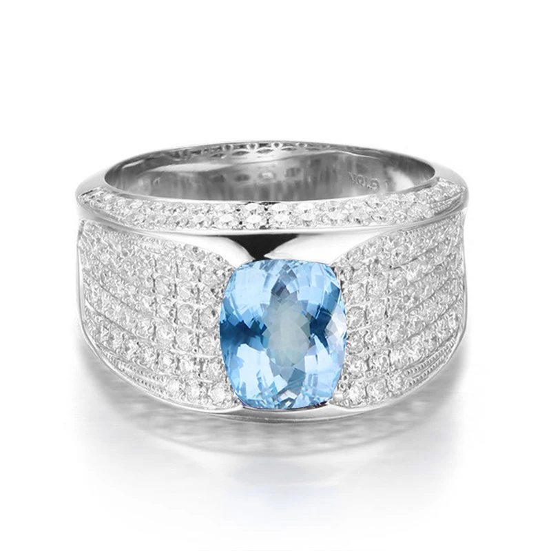 AINUOSHI 1.5 Carat Oval Cut Natural Blue Topaz Ring Pure 925 Sterling Silver Inlaid Diamond Ring Engagement Wedding Jewelry Ring
