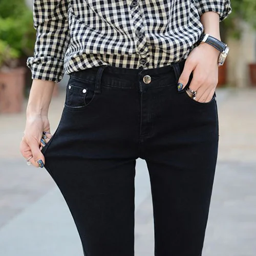 Tataria узкие джинсы для женщин, винтажные Стильные черные женские джинсы, женские джинсовые узкие брюки, Стрейчевые корейские джинсы для женщин - Цвет: Black
