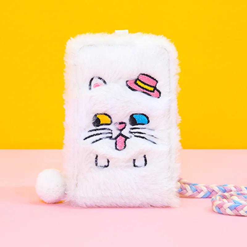 

Cat Embroidery Bentoy Women Wallet Hanging Rope Short Plush Wallet Small Zipper Purse Credit Card Coin Money Holder Clutch