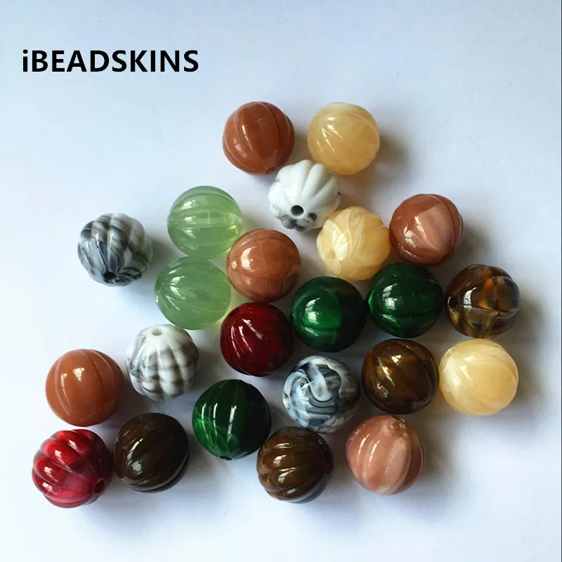 

New arrival! (choose size and color) Acrylic marble effect Pumpkin stripe beads for jewelry making(Design as shown)