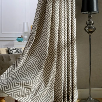 

Elegant Polyester Cotton Blend Geometric Semi Blackout Curtain for Living Room Bedroom Decorative Window French Door Curtains
