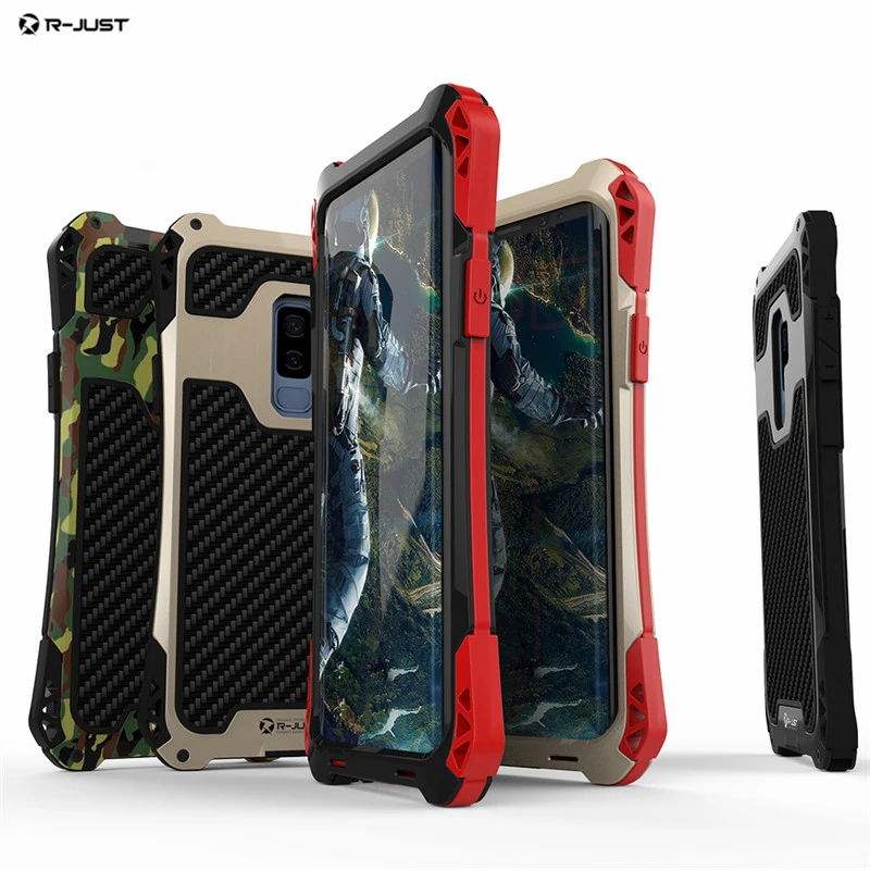 R-just For Samsung S9 Plus Phone Alloy Metal Case Waterproof Silicone Cover Galaxy Protective Shell | Мобильные телефоны и