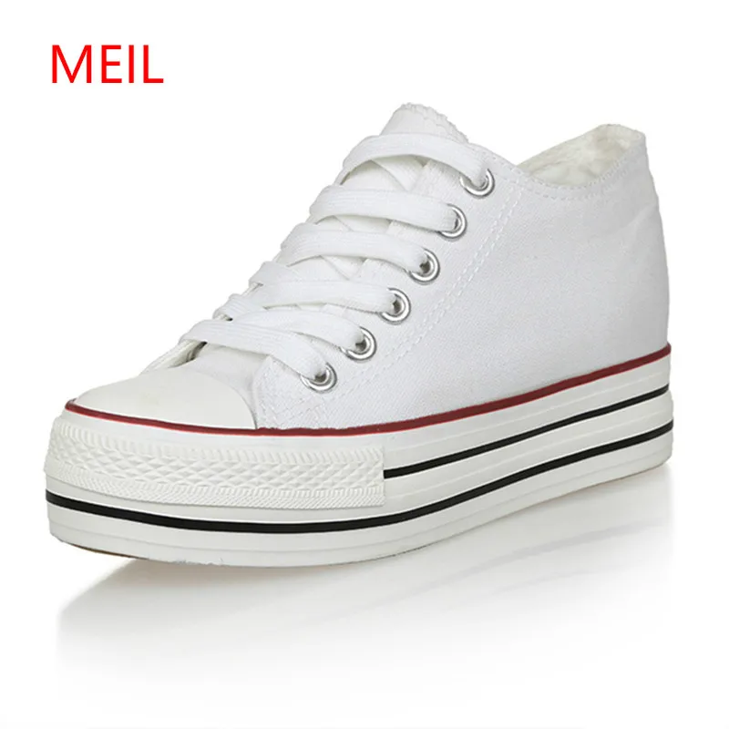 

6cm Women Sneakers Thick Bottom Denim Wedge Female Canvas Shoes For Women Sneakers Platform Beatherable Woman Casual Shoes White