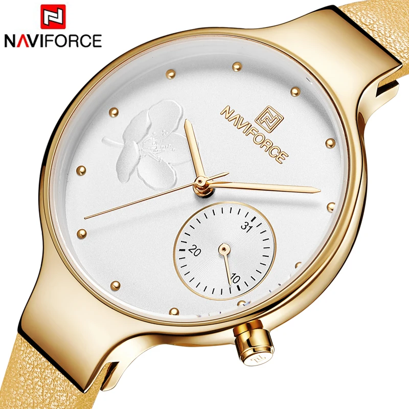 

NAVIFORCE 2018 Luxury Women Fashion Casual Ladies Gold Leather Strap Wrist Watch Dress Women Watches Relogio Feminino Clock
