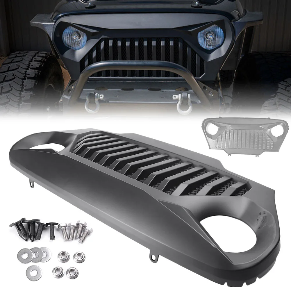 Передняя решетка решетки автомобиля Angry Bird Fit Jeep Wrangler TJ 1997 1998 1999 2000 2001 2002 2003 2004 2005 2006 матовый черный