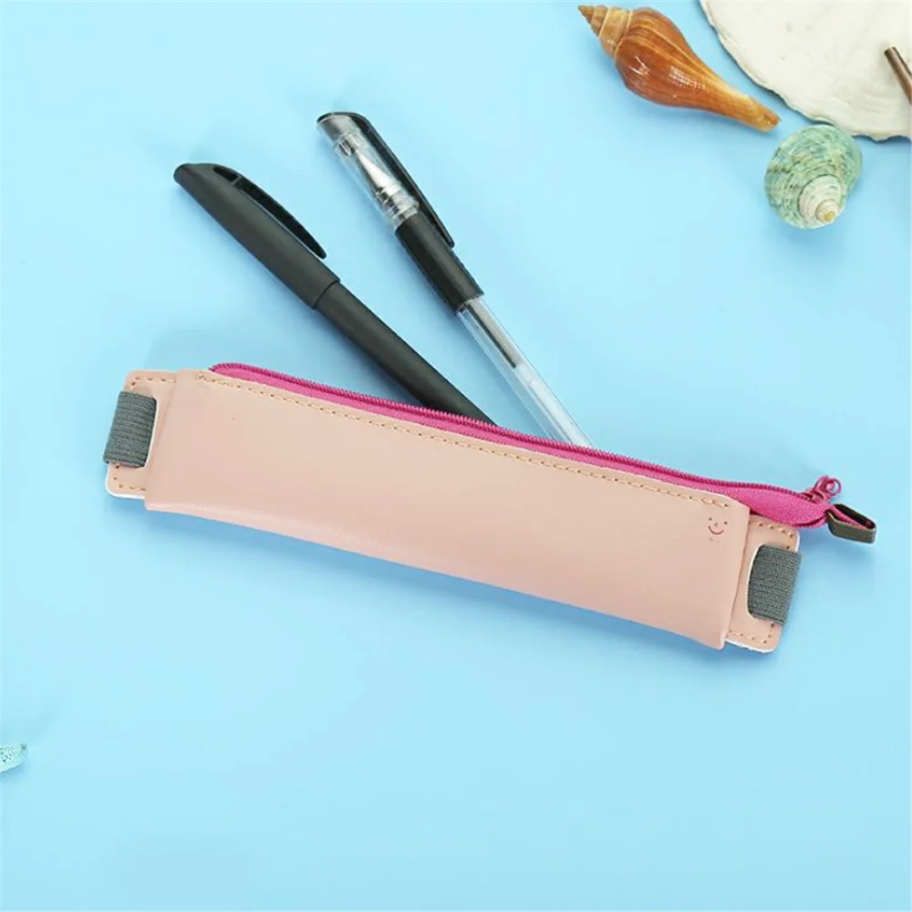 1 шт. мини-сумка для ручек из искусственной кожи, экологичный эластичный чехол-карандаш с пряжкой, сумка для хранения, кавайные канцелярские школьные принадлежности для офиса - Цвет: pink