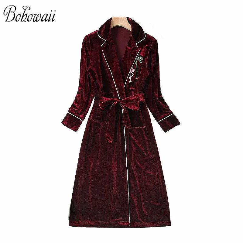 Bohowaii High Quality Bathrobe Winter Warm Flannel Dressing Gowns For