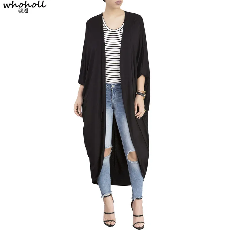 

WHOHOLL 2019 Spring Long Batwing Sleeve Cardigan Solid Women Plus Size Coats Soft Knitted Irregular Clothing Cardigan 6 Colors