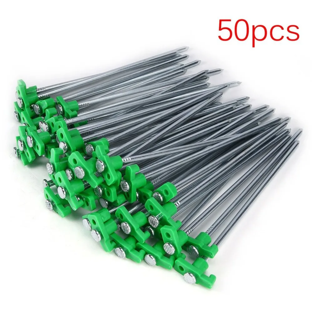 

50PCS Universal T Shape Iron Pegs Stable Ground Nails Tent Pegs Garden Stakes For Outdoor Awning Camping Tarp 25cm