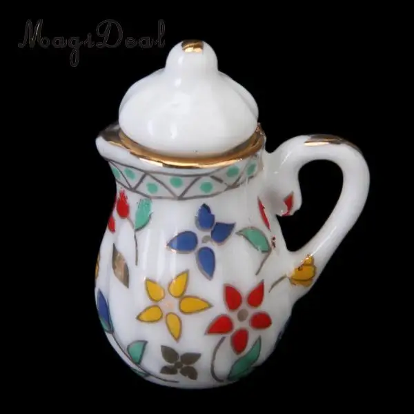 MagiDeal 15Pcs 1/12 Scale Dollhouse Miniature Dining Ware Porcelain Tea Set Plate Floral Print for Home Office Coffee Decor Gift