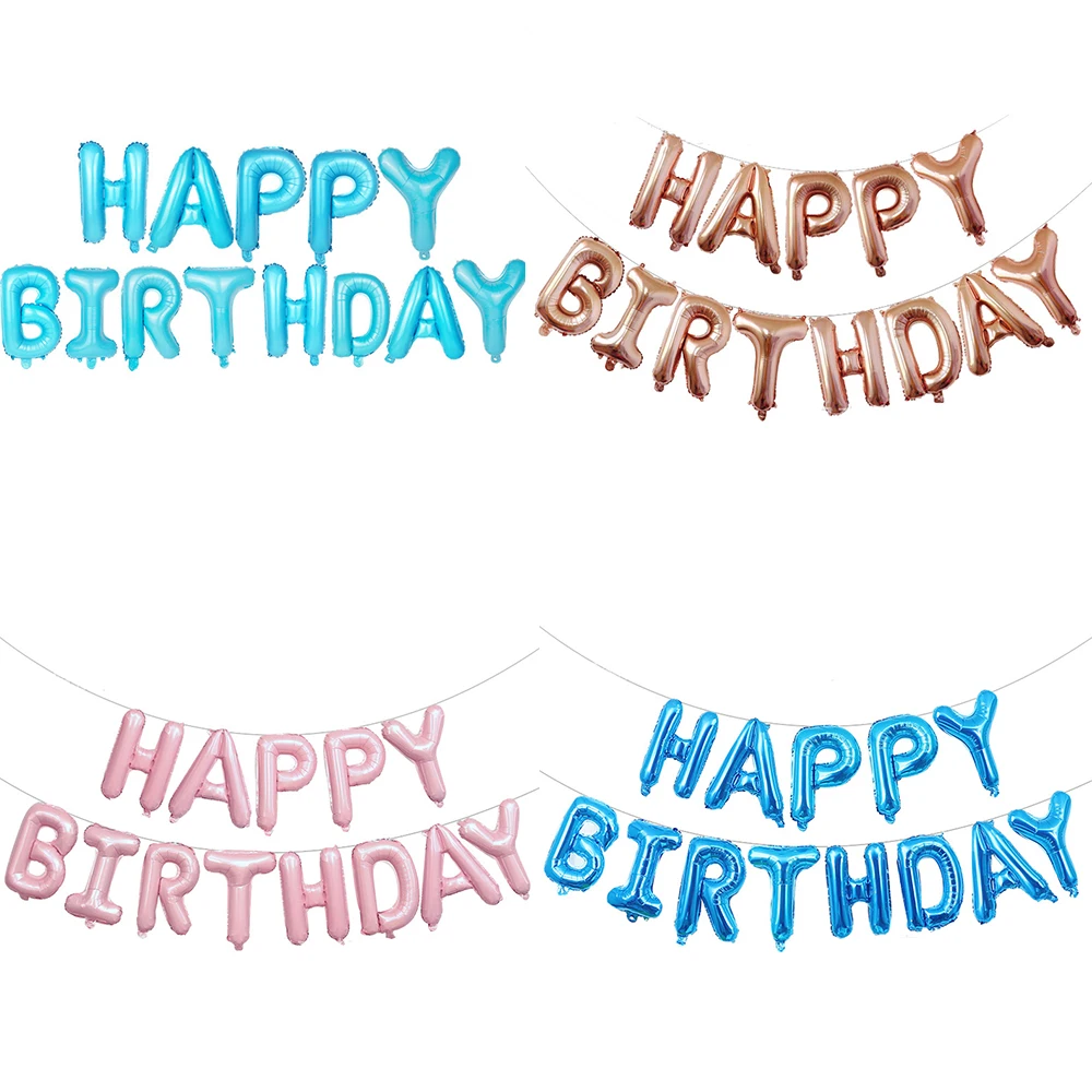 

1 set 16 inch HAPPY BIRTHDAY Rose Gold Blue Foil helium Letter Balloon For kids Girl Birthday Party decorations supplies