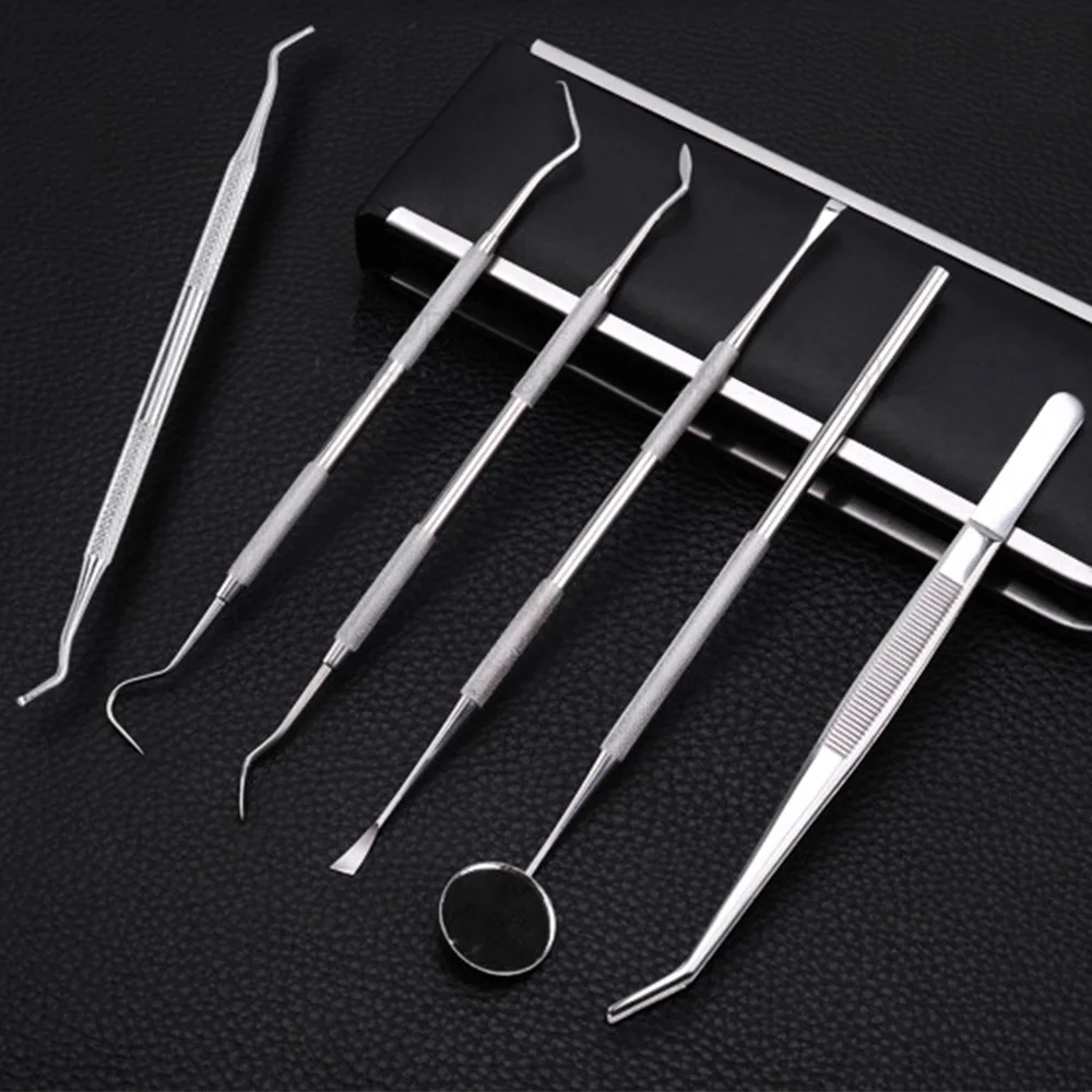 6pcs Dental Tools Kit Teeth Tartar Scraper Mouth Mirror Oral Pick Tool Teeth Scaler Stainless Steel Individual& Professional