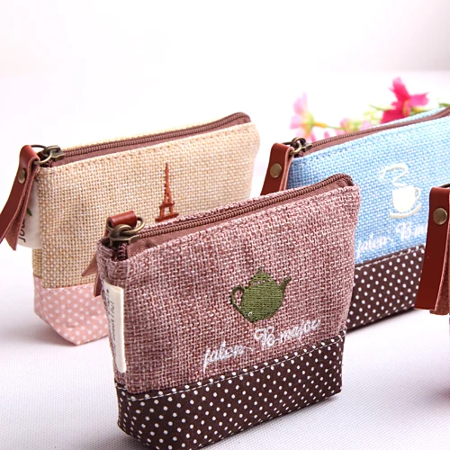 

1PC Canvas coin bags Dot series girl portable wallet Office accessories School stationery coin bag Kids supplies (ss-1526)