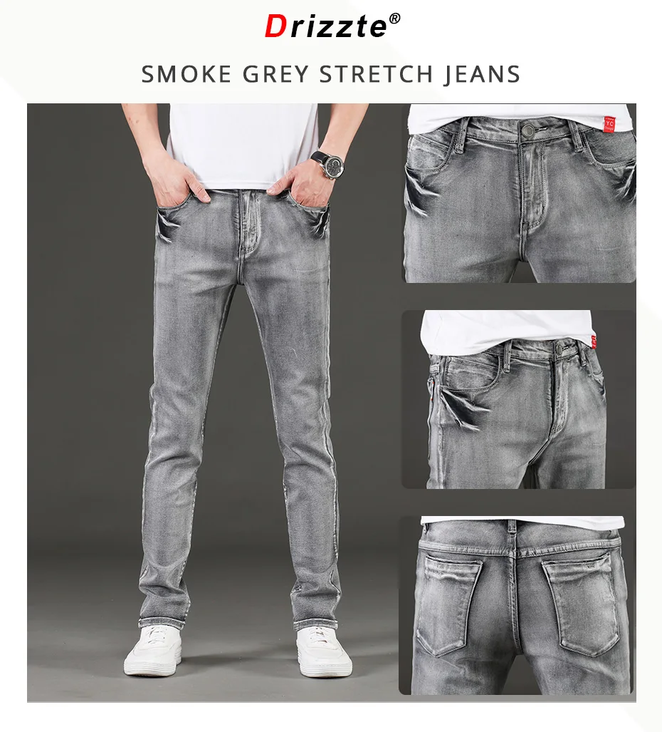 Бренд Drizzte, мужские летние джинсы, модные Стрейчевые дымчатые серые джинсы, мужские облегающие джинсы, брюки, размер 30, 32, 34, 35, 36, 38, джинсы