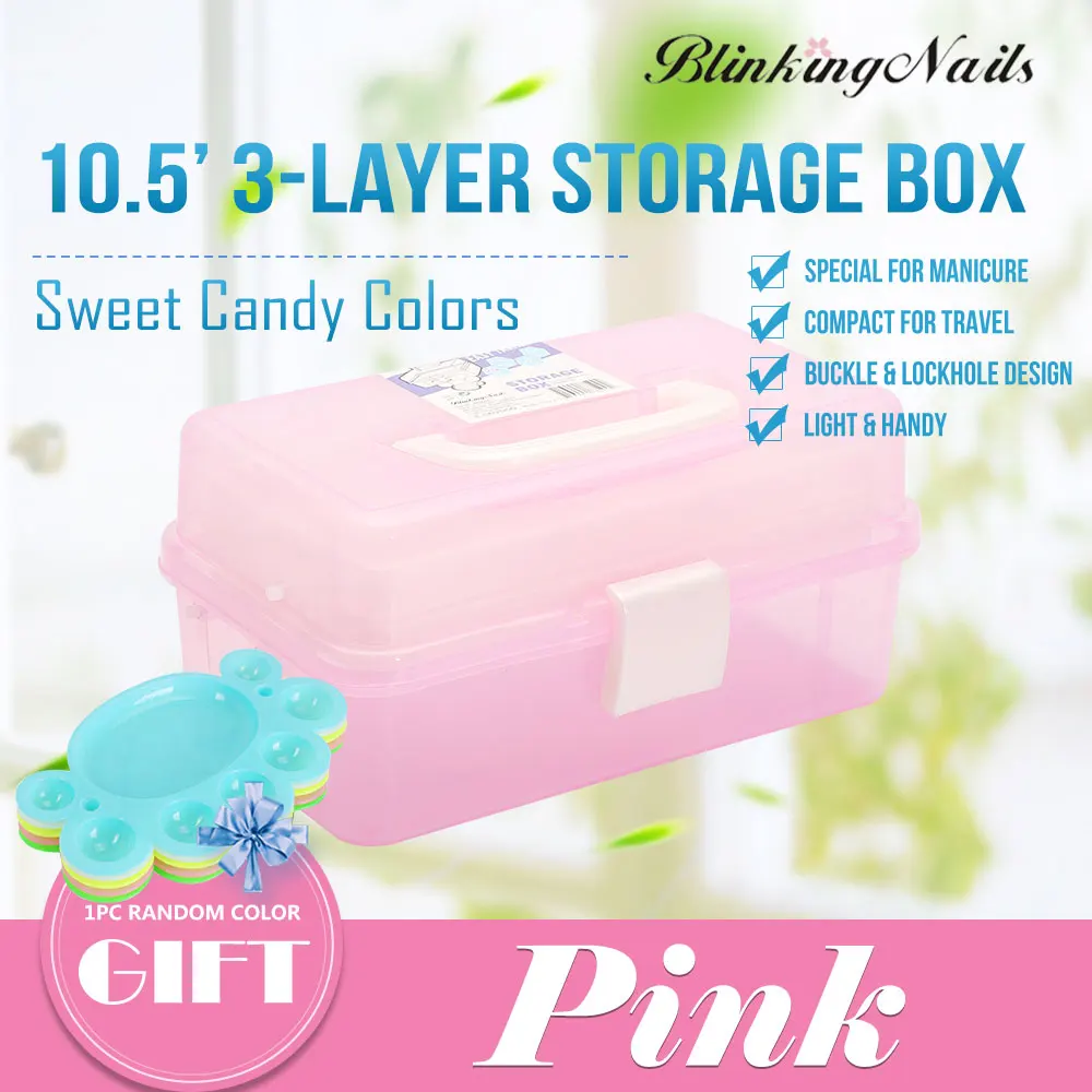 BlinkingNails коробка для хранения инструментов для ногтей оборудование для дизайна ногтей пластиковая коробка для инструментов с контейнером чехол для маникюра инструменты для ногтей - Цвет: Розовый
