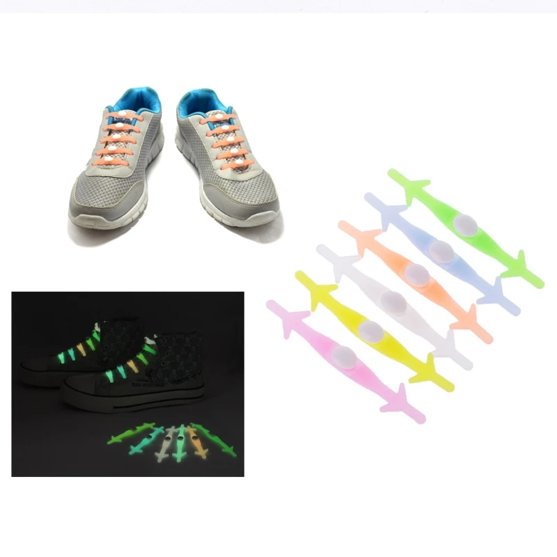 

EYKOSY 12Pcs Women Men Silicone Shoe Laces Elastic Luminous Running No Tie Sneakers Shoelaces 6 Color Lazy Shoelaces New Fashion