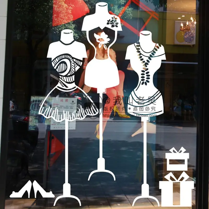 DCTAL Clothing Store Decal Sexy Lady Girls Glass Wall Sticker Decoration Clothing Store Decal Cloakroom Showcase Decor