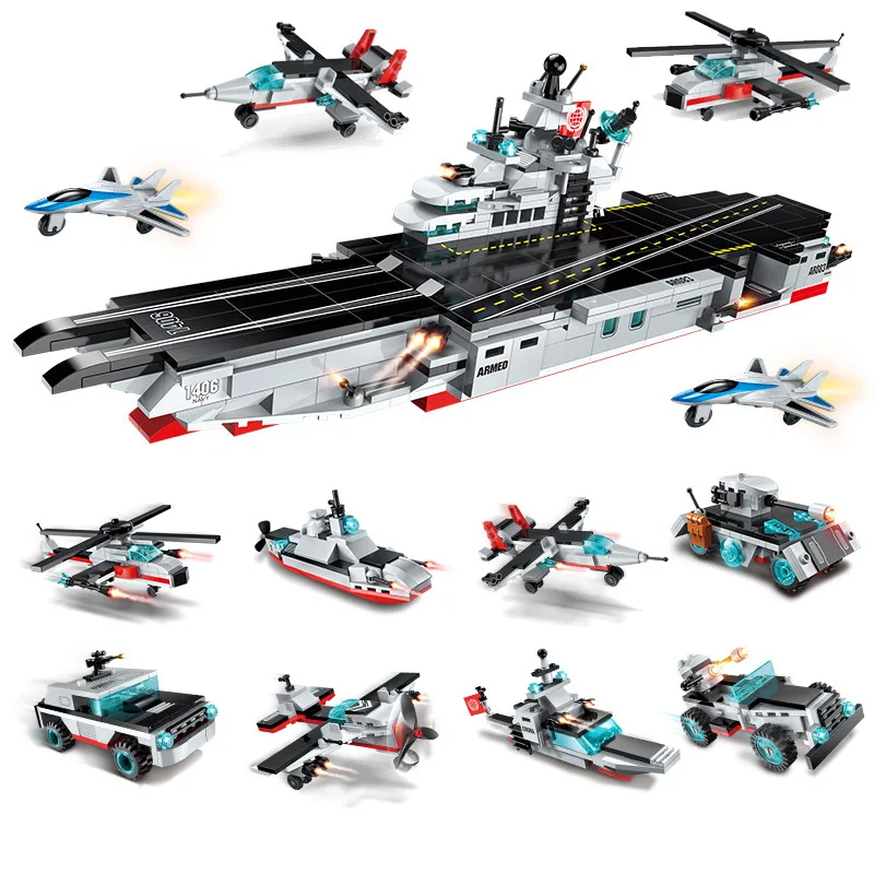 Просвещения 8 в 1 в стиле милитари военный корабль модель собрать строительных блоков прослужит несущей кирпич детей игрушки подарок