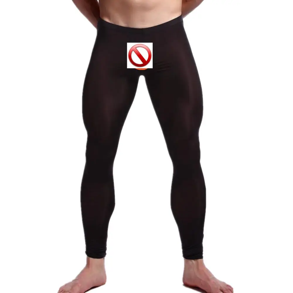 

2018 Sexy Men Transparent Pants silky Tights Milk Fiber Leggings Trousers Long Johns Underwear U Convex Pocket Long Johns Men