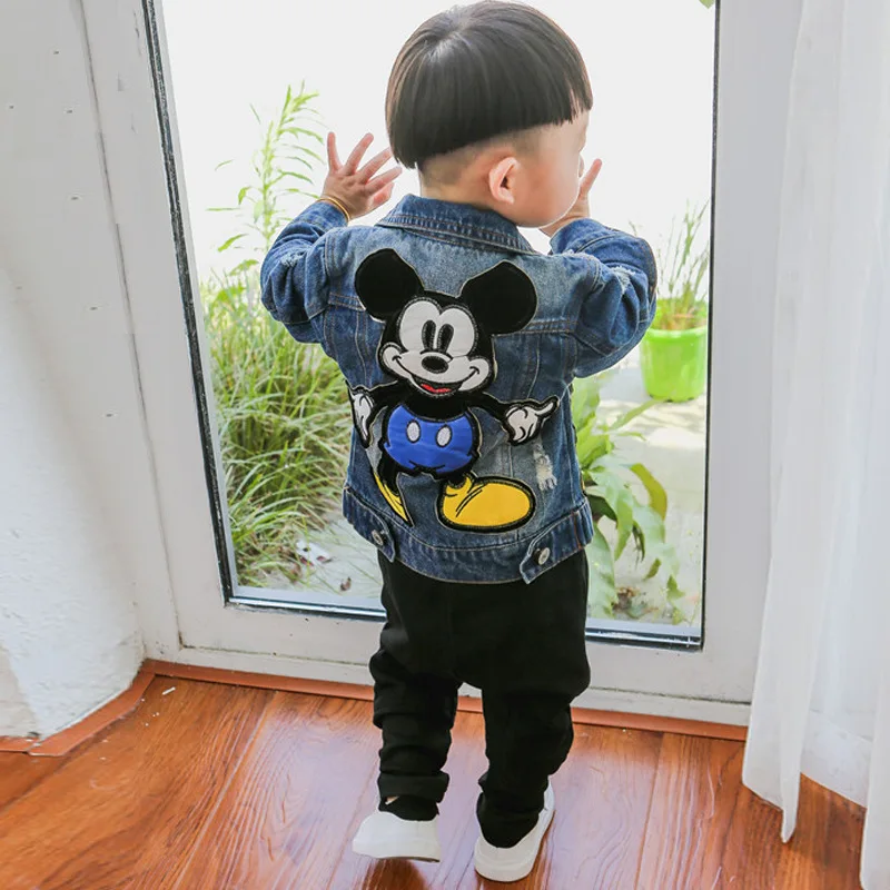 Микки мультфильм куртка для мальчиков детская мода, японский, корейский стиль Ковбой Верхняя одежда и пальто Детская осенняя одежда