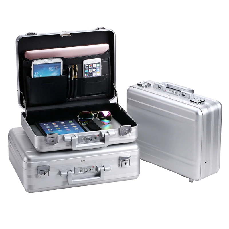 Mens Luxury Metal Briefcase Aluminium Magnesium Alloy Travel Case TSA