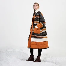 Original Design New Arrival Winter 2017 casual oversized winter coat long striped wool patchwork white duck down jacket women