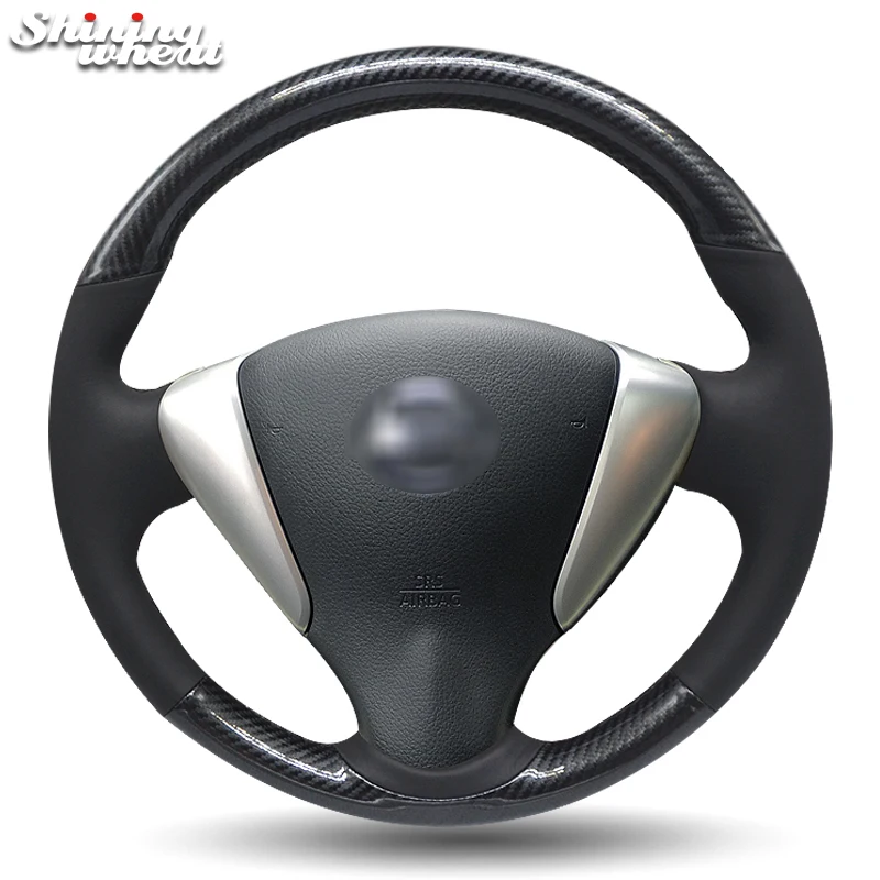 Shining Wheat Black Leather Carbon Fiber Pu Steering Wheel Cover For