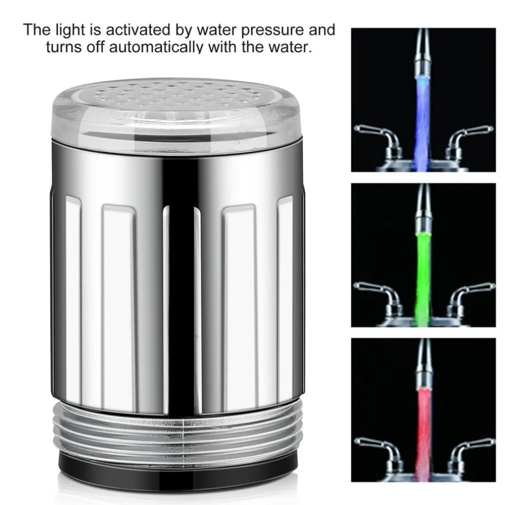 

7 Colors RGB Changing Glow LED Water Faucet Stream Light Shower Tap Head Kitchen Pressure Sensor Bathroom Accessory