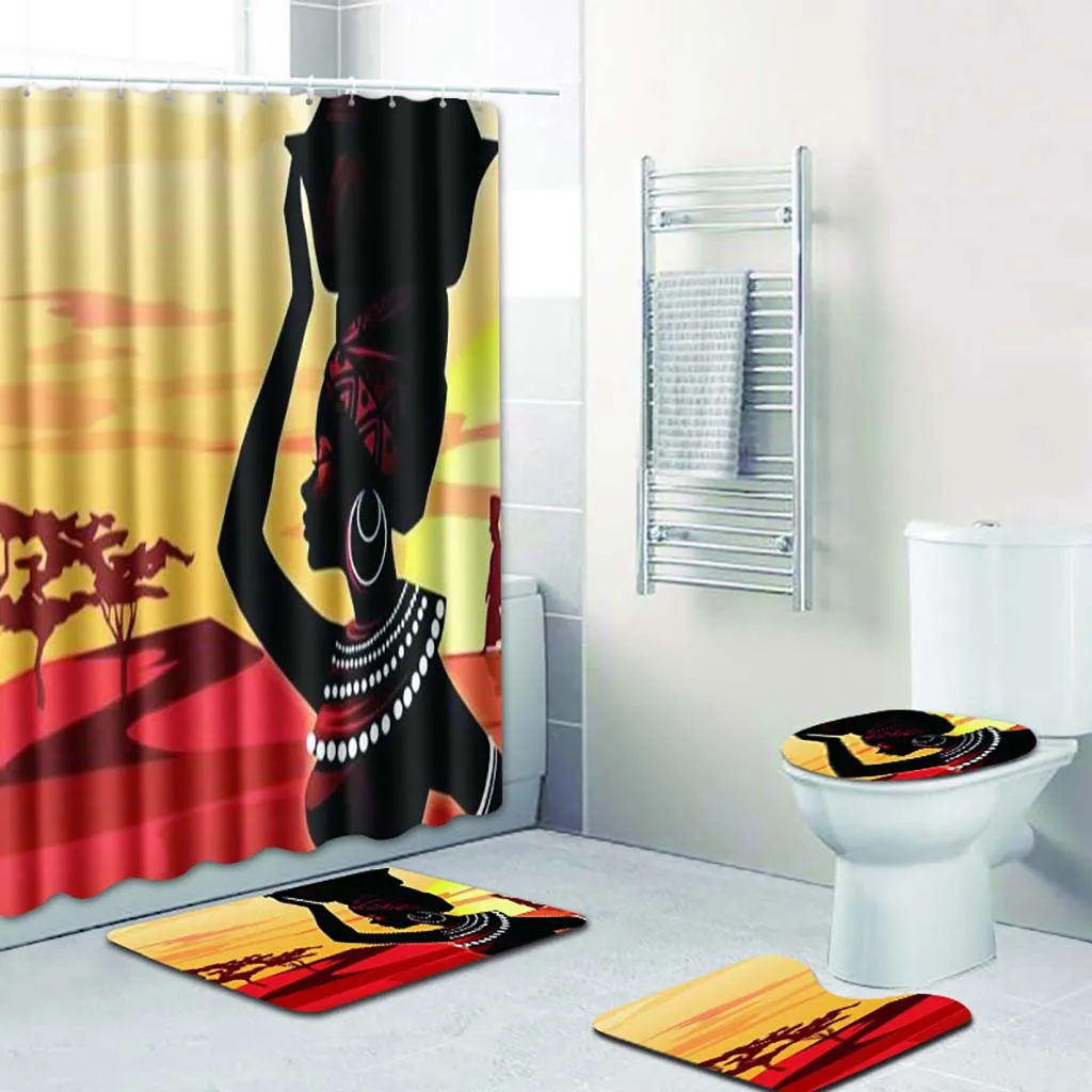 

2019 4PCS Sea Style Non Slip Toilet Polyester Cover Mat Set Bathroom Shower Curtain Home decor Best Price Drop Shipping