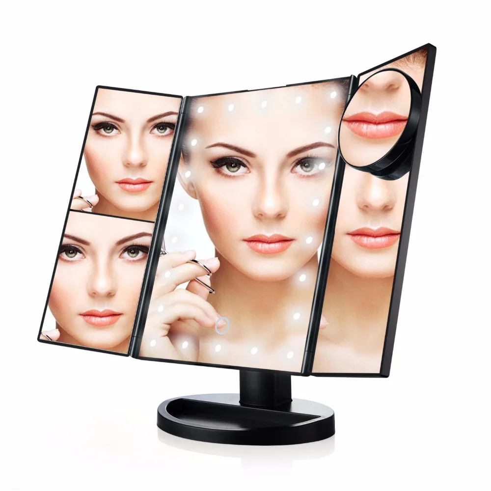 

21 LED 10X Three Folding Table LED Lamp Luminous Makeup Mirror Cosmetic Mirror Adjustable Tabletop Countertop Light Mirror