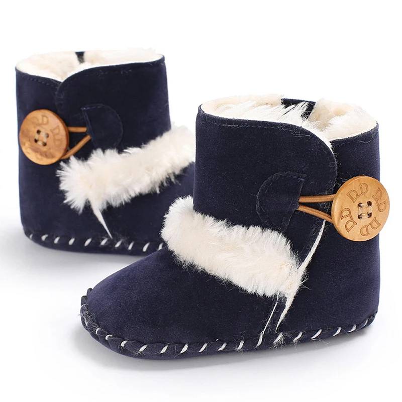 Baby Warm Snow Boots Boy Girl Winter Cotton Fabric Buckle Strap Flat With Plush Lining Rubber Outsole Non-slip Shoes