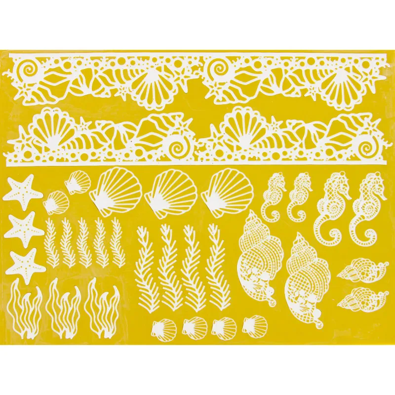 

New Undersea World Conch Sea Star Shell Seaweed Lace Silicone Mold Fondant Cake Edge Decorate Tools Marine Style