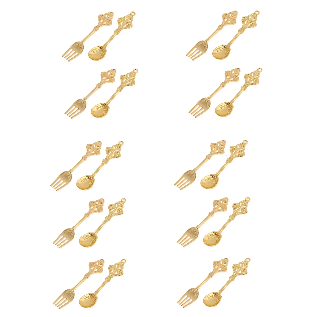10 Pairs Mini Golden Spoon Fork Kit Tableware for 1/12 Dolls House Kitchen Dining Room Furniture 10 Pairs Mini Golden Spoon Fork Kit Tableware for 1/12 Dolls House Kitchen Dining Room Furniture