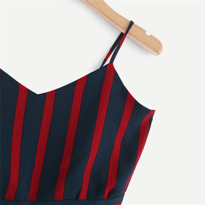 Women's Summer Casual Sexy V Neck Sleeveless stripe Stripe Seft Tie Back Crop Cami Tops Camisole Shirt Vest #4M19 (7)