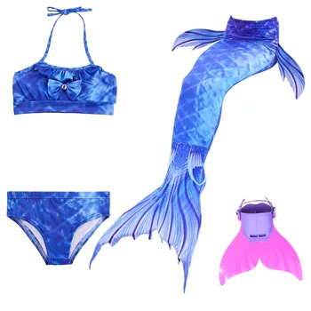 

4PCS/Set Swimmable Children Mermaid Tail With Monofin Fin Girl Kids Swimsuit Mermaid Tail Costume for Girls Swimming Bikinis Set