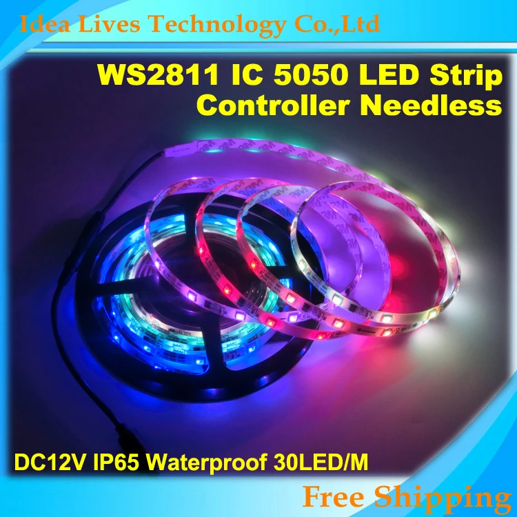 

2015 NEW WS2811 Dream Magic Color 5050 LED Strip, 12V IP65 waterproof 30led/m no need controller LED Light,5m/lot