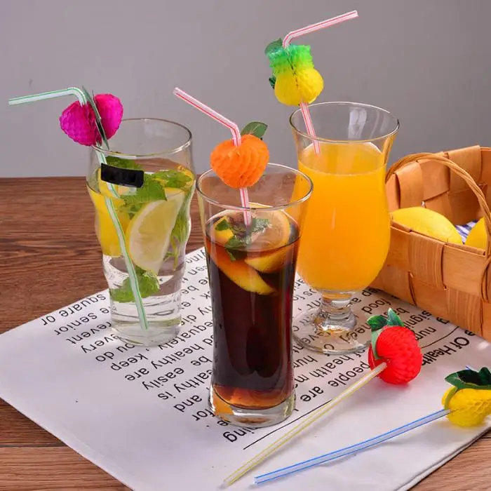 50 Pcs Disposable Straws 3D Paper Fruits Decor Drinking Straws for Cocktail Coffee Tea HYD88