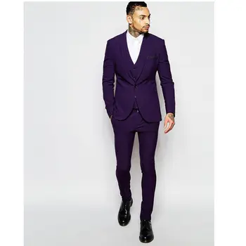 

Mens Suits Groomsmen Shawl Lapel Groom Tuxedos Purple Men Suits Slim Fit Wedding Best Man Formal Busine