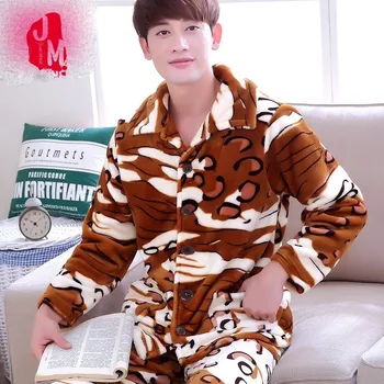 

Sleep Coral Fleece Winter Men Pajama Sets Warm Full Thick Men Sleepwear Suits Flannel Autumn Pijama Print Pyjama Male XXXL XXXXL