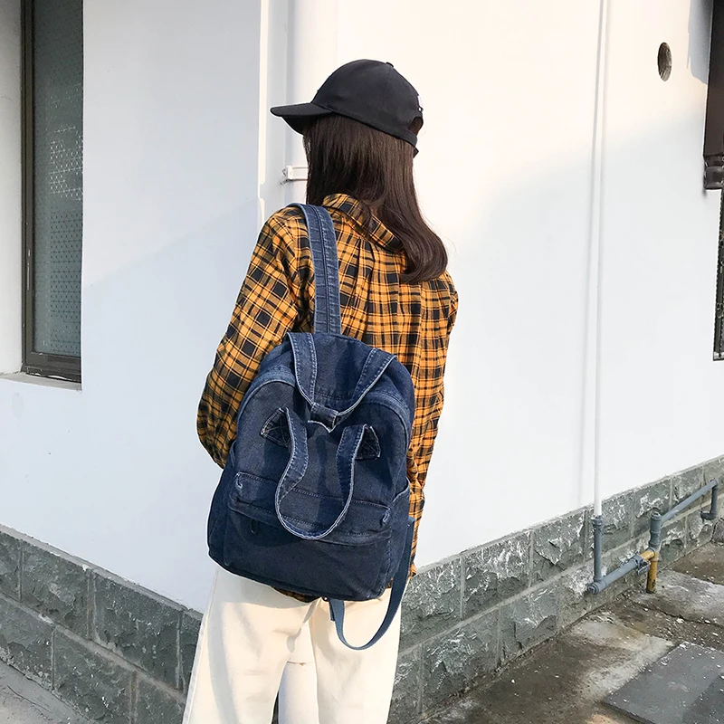 Janespri Women Vintage Washed Denim Jean Backpack Girls Fashion Multifunctional Travel Shoulder Bags Big Campus Mochilas Bolsa  (35)