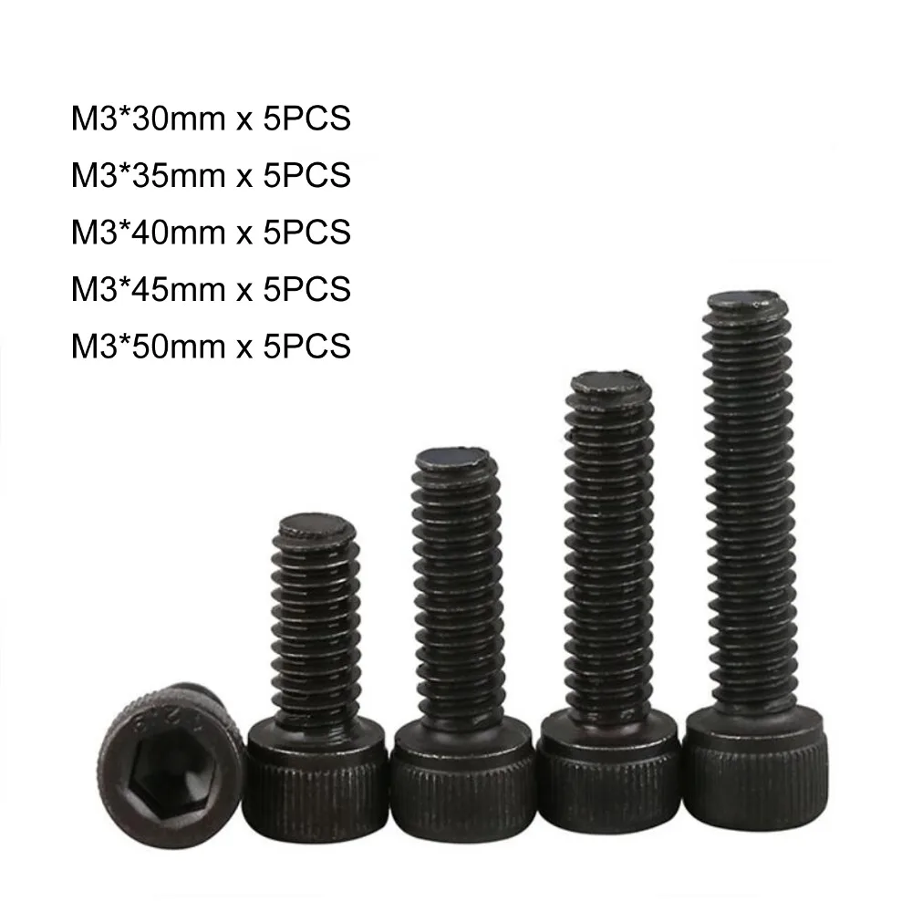 

25Pcs DIN912 M3 FT PT Socket Cap Screws Allen Bolts Kit High Tensile Grade12.9 Length30 35 40 45 50mm
